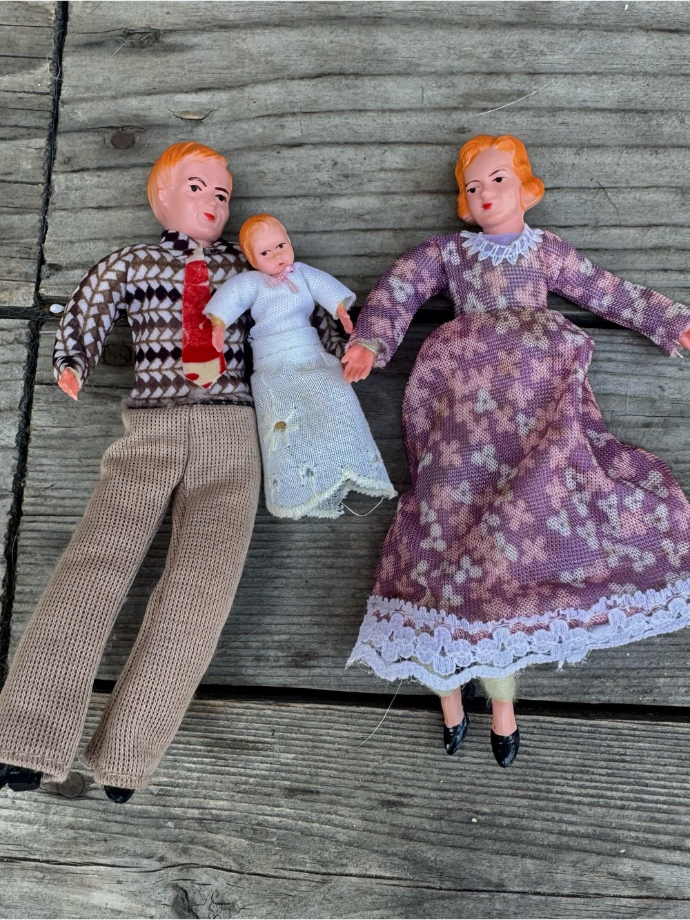 Vintage German Caco Style Dollhouse Dolls Family Lot of 3